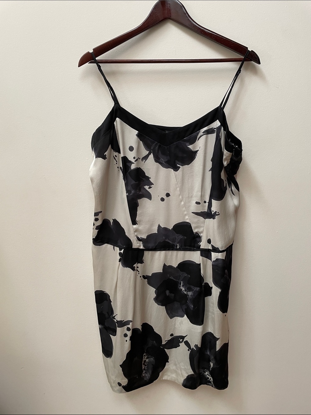 Club Monaco Silk Black & Cream Floral Slip Dress
